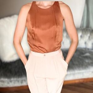 Satin Bronze Work Blouse, Medium Metallic Top, Winter Office Layer Holiday